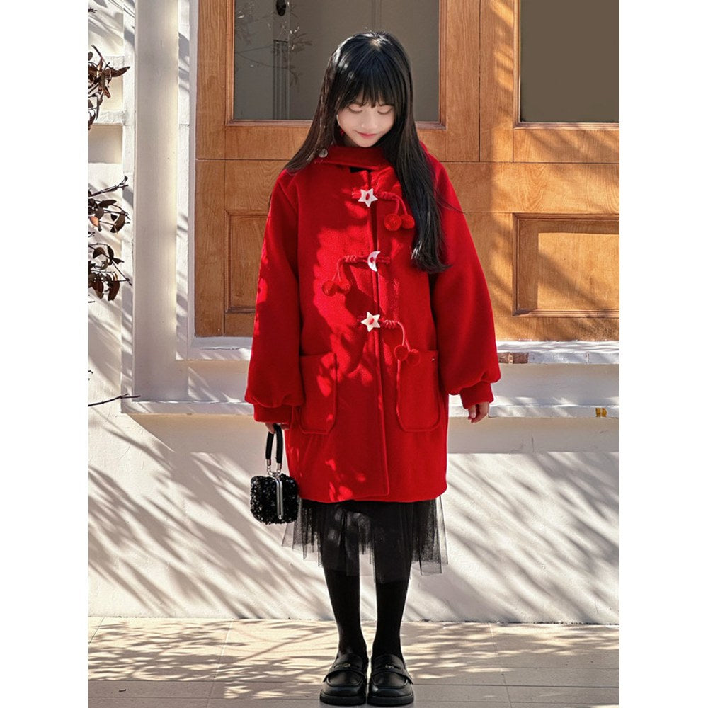 Girls Padded Mid Length Red Coat for and Christmas