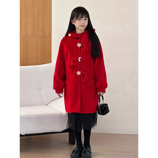 Girls Padded Mid Length Red Coat for and Christmas