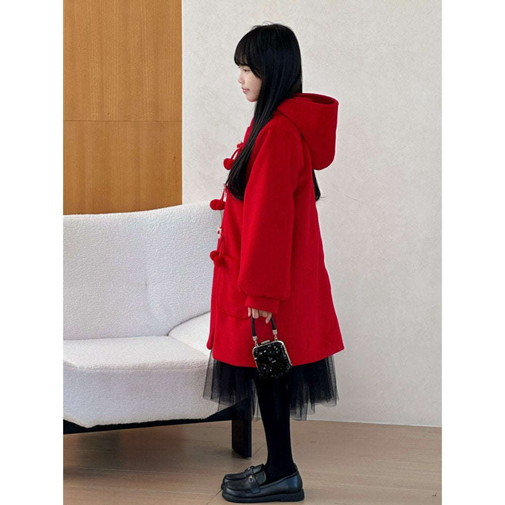 Girls Padded Mid Length Red Coat for and Christmas