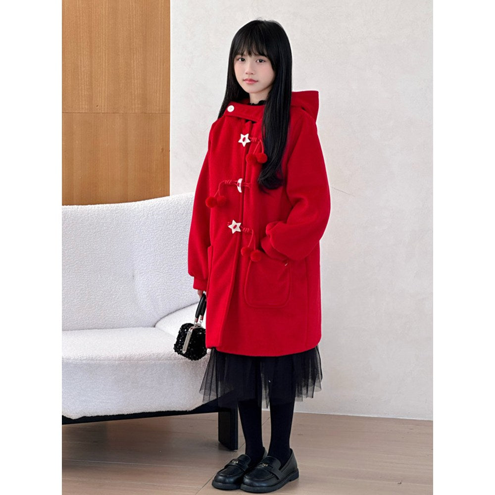 Girls Padded Mid Length Red Coat for and Christmas