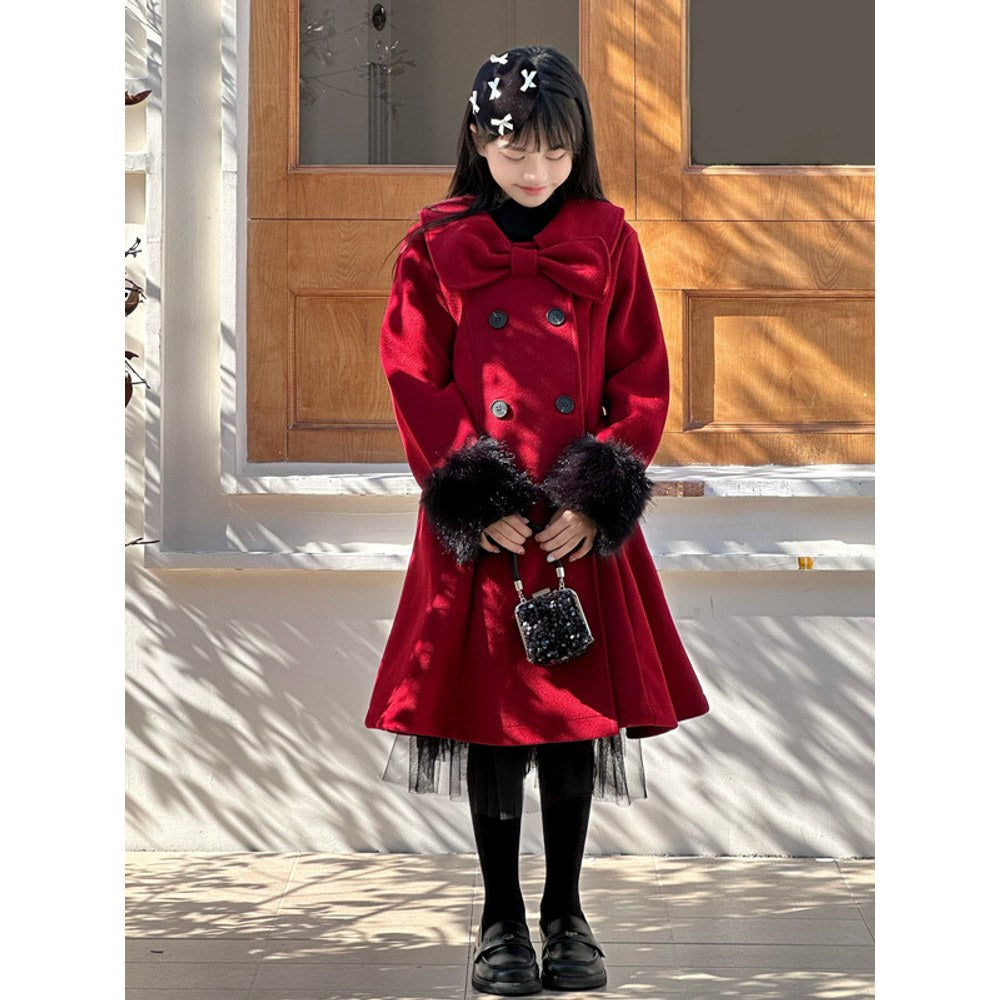 Girls Warm Red Swing Coat for Christmas