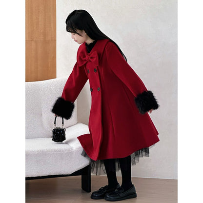 Girls Warm Red Swing Coat for Christmas