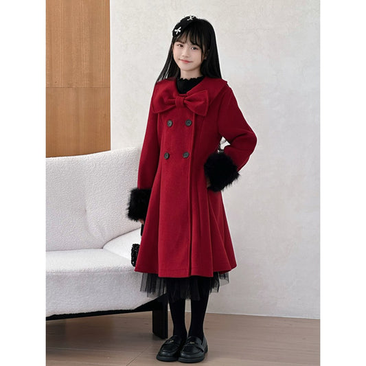 Girls Warm Red Swing Coat for Christmas