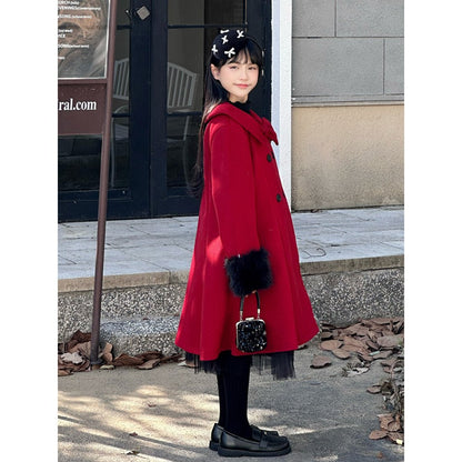 Girls Warm Red Swing Coat for Christmas
