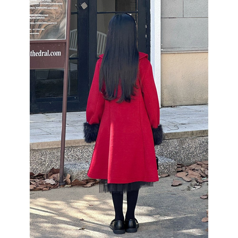 Girls Warm Red Swing Coat for Christmas