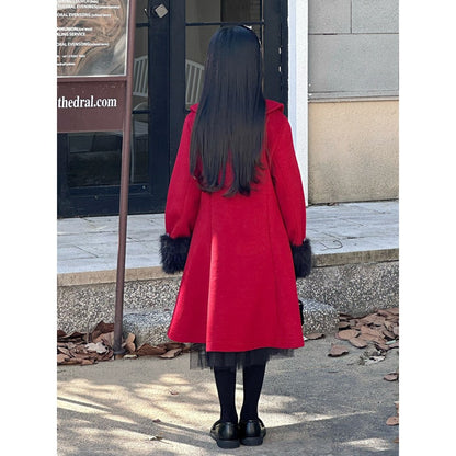Girls Warm Red Swing Coat for Christmas