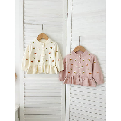 Baby Kids Comfortable Knitted Long Sleeves Cardigan with Flowers Embroidery Pattern