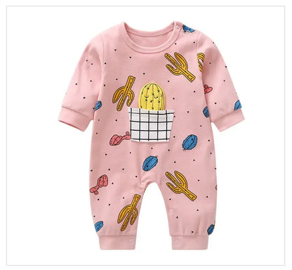 Baby Cactus & Dot Pattern Long Sleeves O-Neck Cotton Jumpsuit My Kids-USA