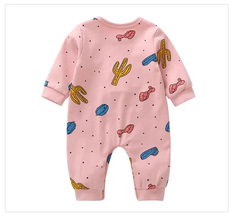 Baby Cactus & Dot Pattern Long Sleeves O-Neck Cotton Jumpsuit My Kids-USA