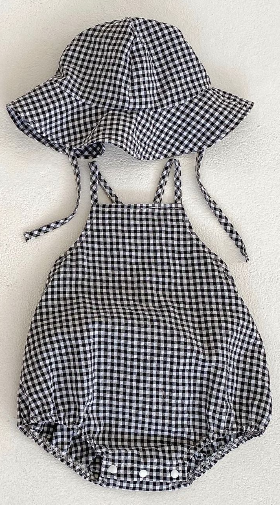 Baby Girl Plaid Pattern Wings Patched Design Sling Onesies