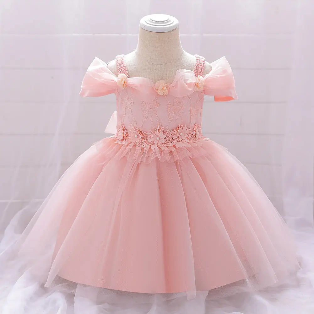 Newborn Baby Girls 1st Birthday Princess Peach Gown