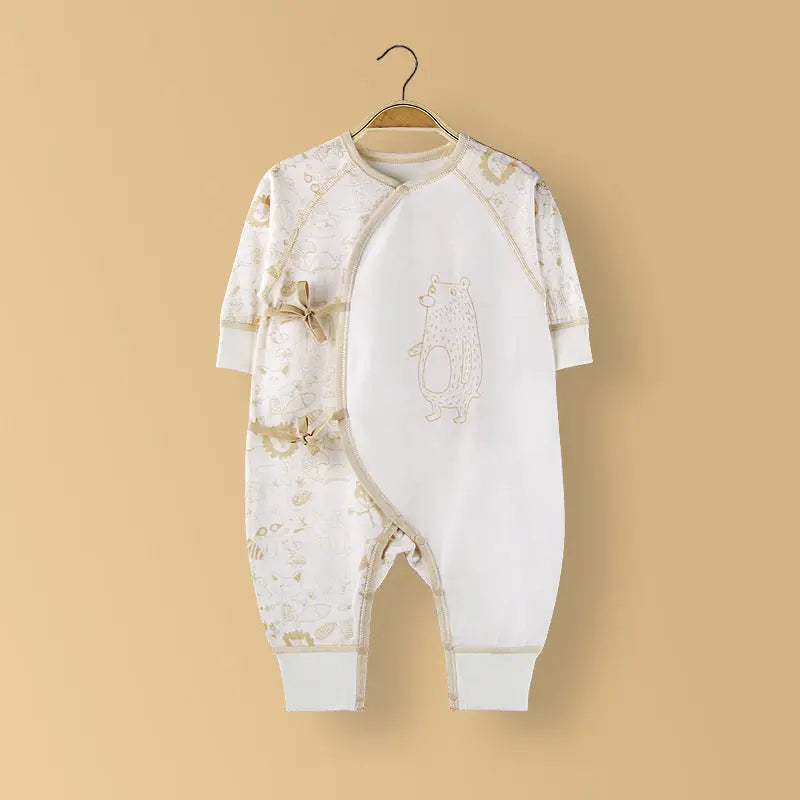 Newborn Cartoon Animal Pattern Slanted Lace-Up Design Thin Style Cotton Jumpsuit Pajamas My Kids-USA