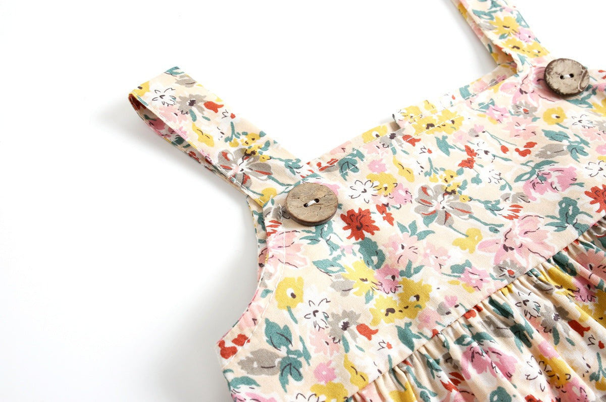 Baby Girls Floral Print Pattern Sleeveless Onesies In Summer My Kids-USA