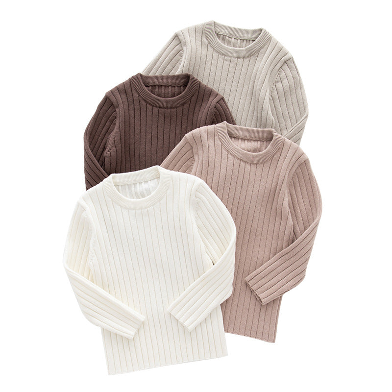 Baby Solid Color Long Sleeve O-Neck Pullover Sweater My Kids-USA