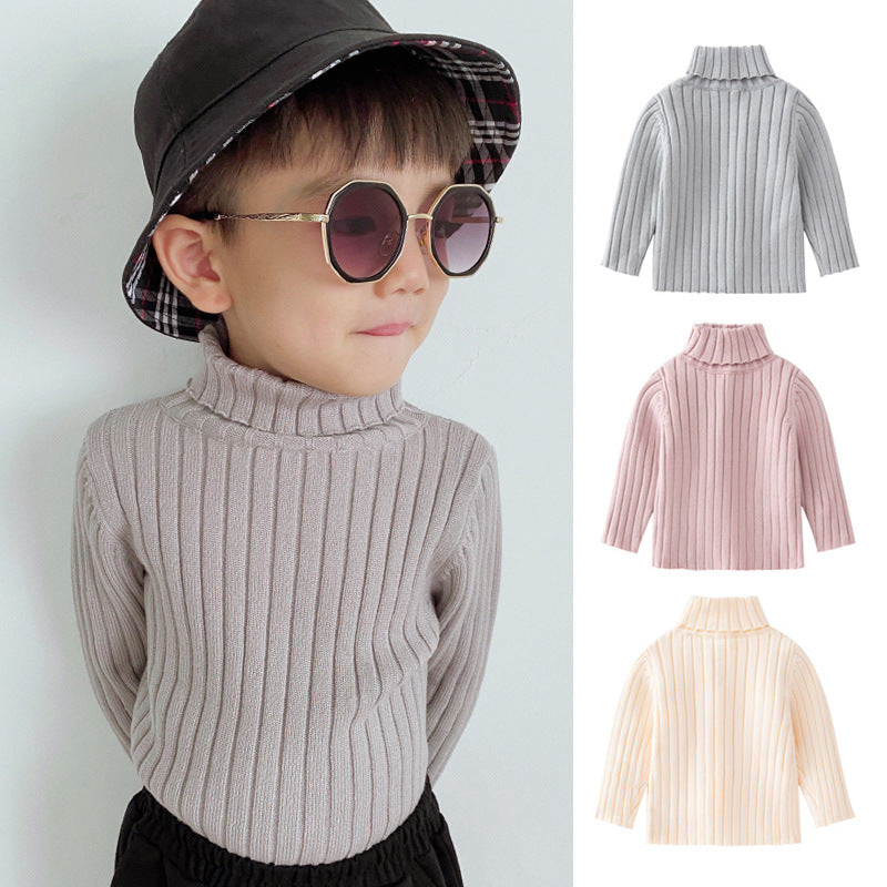 Baby Solid Color High Neck Long Sleeve Pullover Knit Sweater My Kids-USA