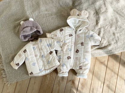 Baby Bear Print Pattern Quilted Warm Coat & Jumpsuit My Kids-USA