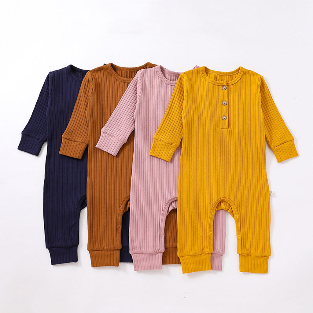 Baby Boy And Girl Solid Color Quarter Button Design Jumpsuit My Kids-USA
