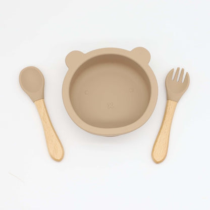 Baby Bear Shape Food Training Silicone Bowl With Spoon Tableware My Kids-USA