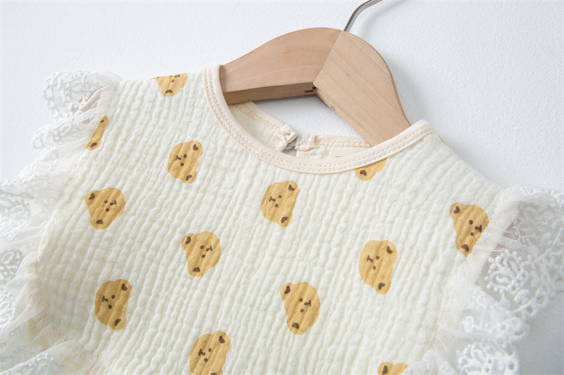 Baby Printed Pattern Lace Belt Design Bibs For Newborn Baby