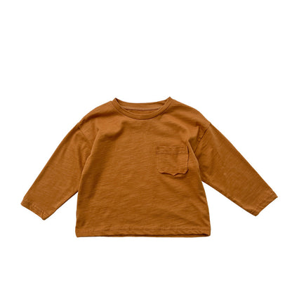 Camisa casual con diseño de parche de bolsillo de color sólido para bebé 