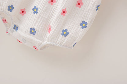Baby Girl Floral Print Ruffles Collar Short-Sleeved Onesies My Kids-USA