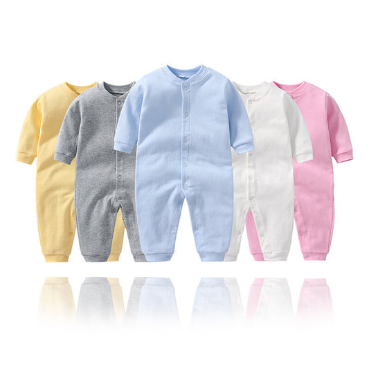 Baby Solid Color Single Breasted Design Long Sleeve Spring Rompers