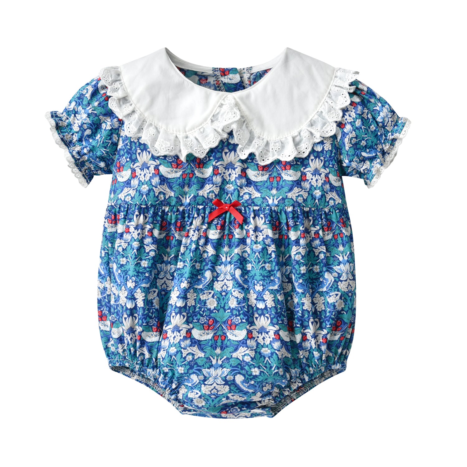 Baby Girl Floral Print Doll Collar Short-Sleeved Comfy Summer Onesies My Kids-USA