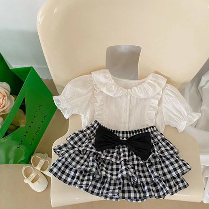 Baby Girl Solid Blouses Plaid Pattern Princess Skirt Sets
