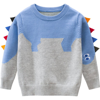 Baby Boy Cartoon Dinosaur Embroidered Pattern Knitted Lovely Sweater My Kids-USA