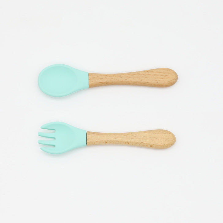 Baby Food Grade Wooden Handle Spoon Fork Cutlery My Kids-USA