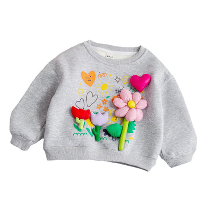 Baby Girl Flower Patched Pattern Thickened Autumn Hoodies My Kids-USA