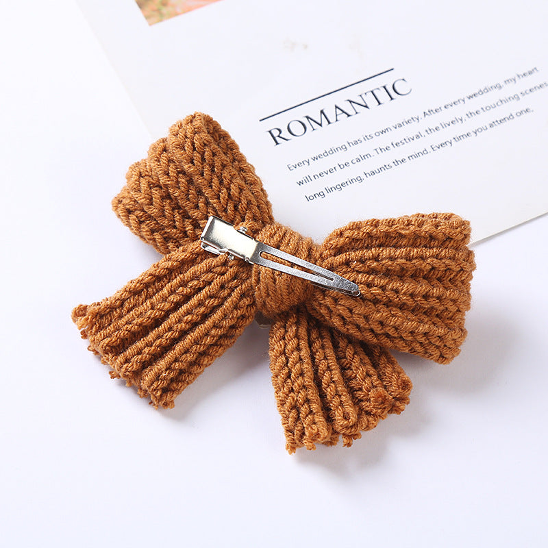 Baby Solid Color Big Knitted Bow Handmade Hairpin