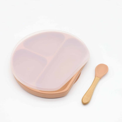 Baby Silicone Compartment Plate With Wooden Spoon My Kids-USA