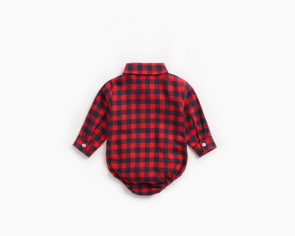 Baby Boy Plaid Pattern Buttoned Shirt With Pockets Long Sleeve Onesies In Autumn My Kids-USA