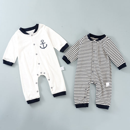 Baby Boy 1pcs Striped Pattern Full Button Front Design Sailor Style Jumpsuit My Kids-USA