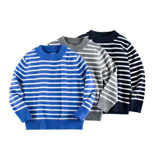Boys Strips Round Collar Long-Sleeved Knitted Sweater