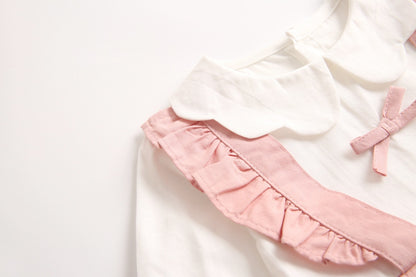 Baby Girl False 1 Pieces Design Petal Collar Design Bow Patched Bodysuit Onesies My Kids-USA