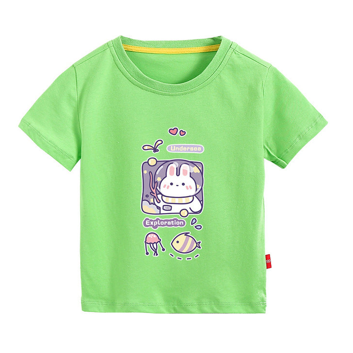 Baby Boy And Girl Space Rabbit Print Pattern Short-Sleeved Round Collar Printing T-Shirt