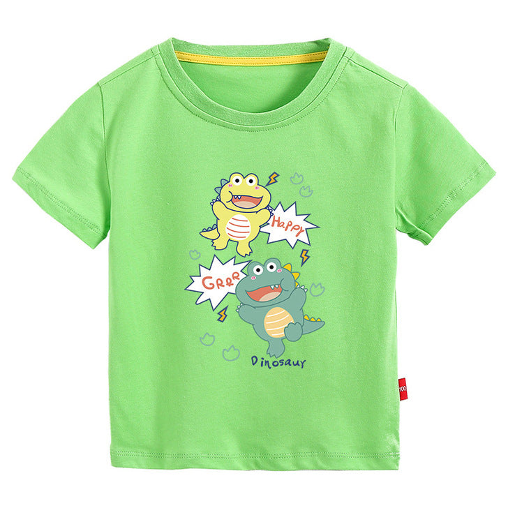 Baby Boy And Girl Cute Dinosaur Print Short-Sleeved Round Collar Multiple Color T-Shirt