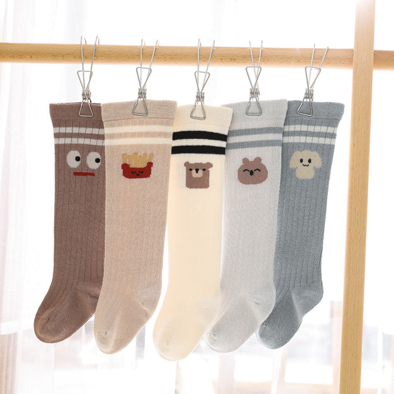 Baby Cartoon Graphic Mid Tube College Style Striped Socks