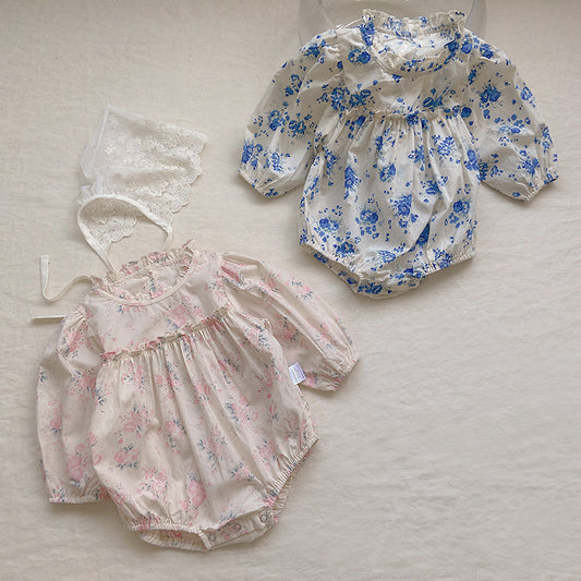 Baby Flower Pattern Stand Collar Long Sleeve Onesies My Kids-USA