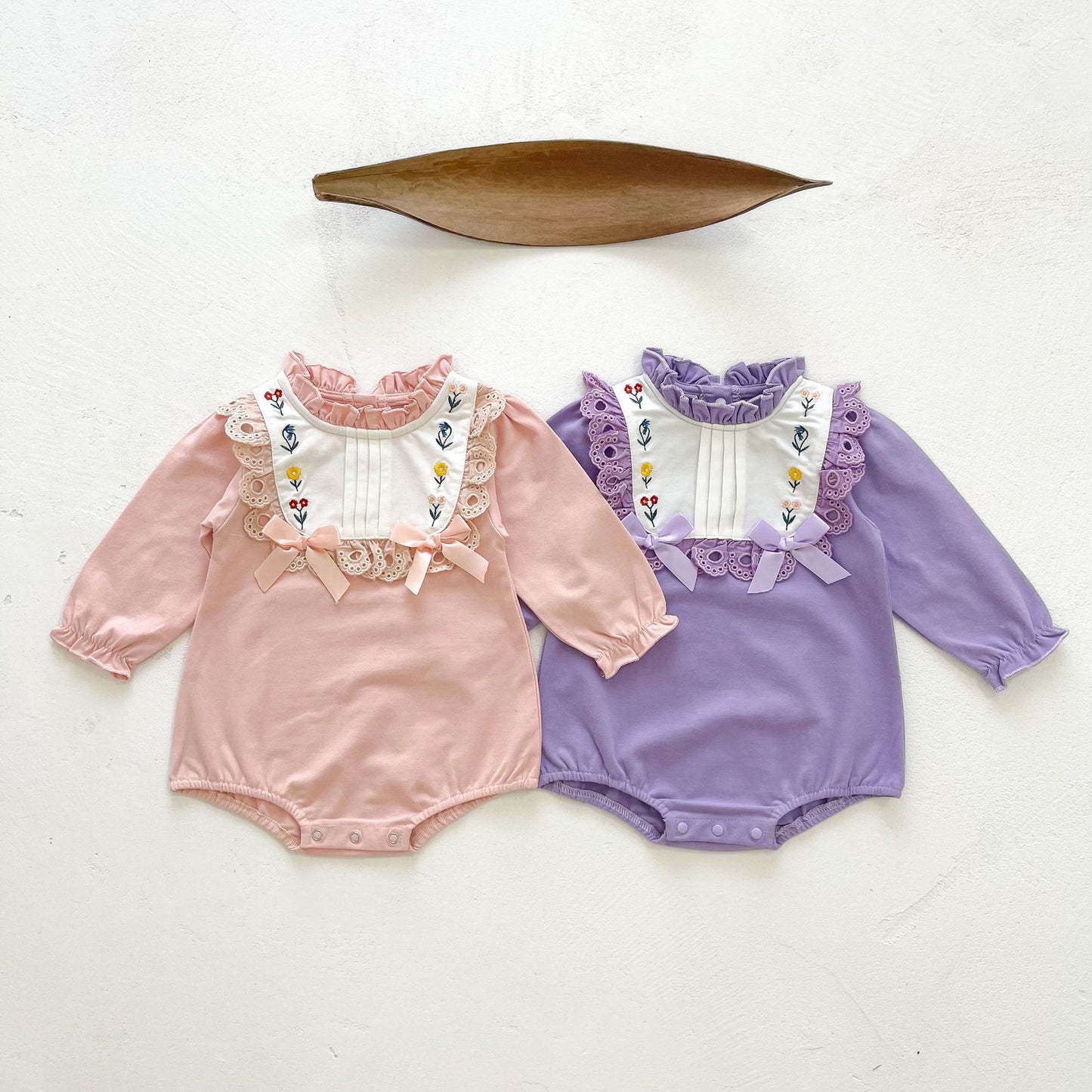 Baby Girl Embroidered Floral Long-Sleeved Spring Onesies
