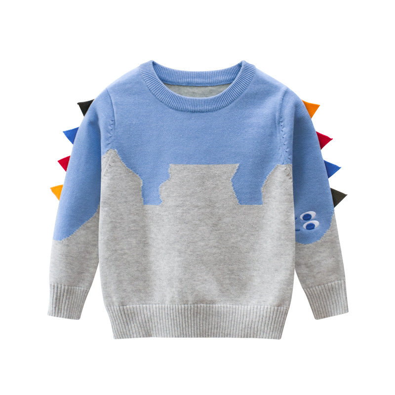 Baby Boy Cartoon Dinosaur Embroidered Pattern Knitted Lovely Sweater My Kids-USA