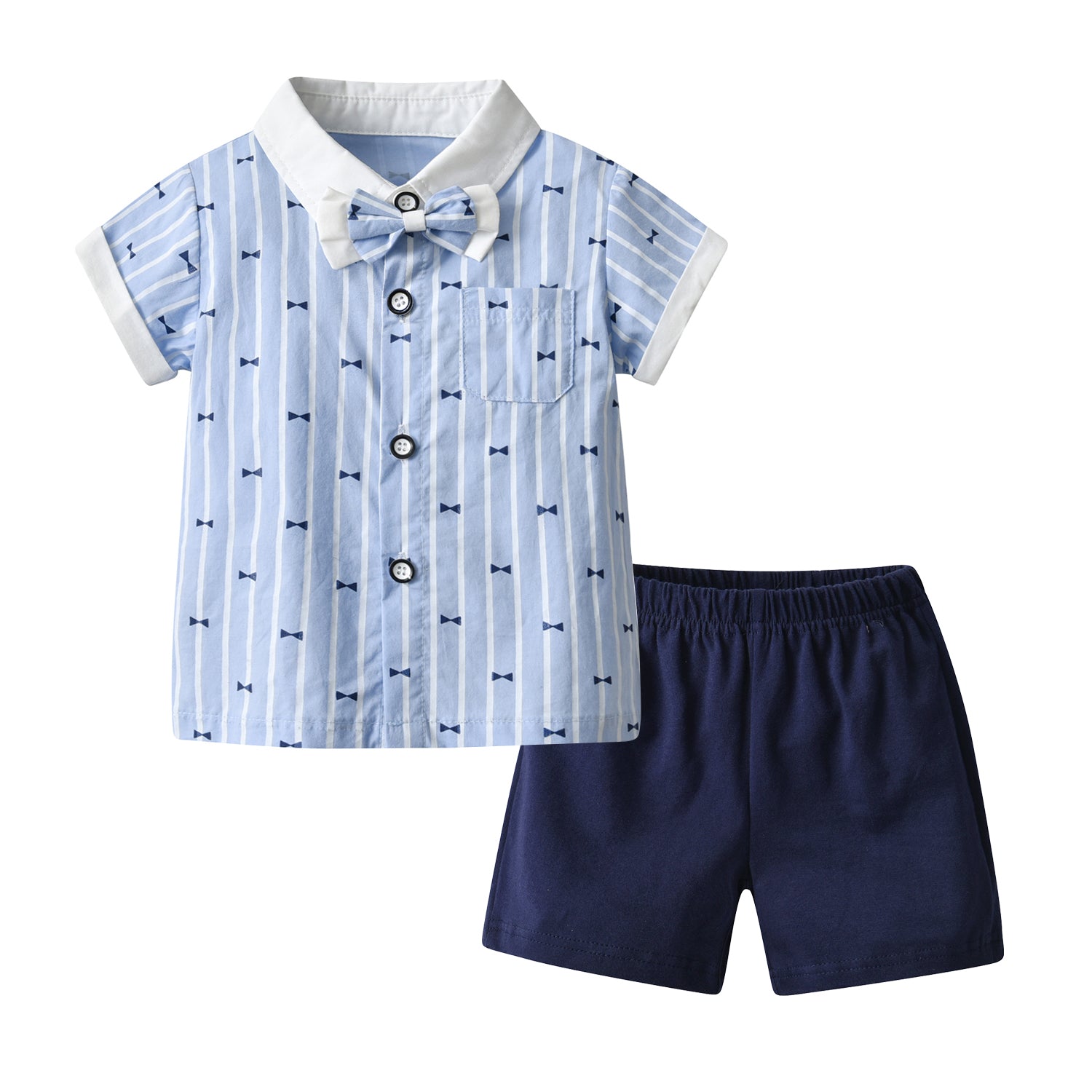 Baby Boy Bow-Tie Print Top Combo Solid Short Pants In Sets My Kids-USA