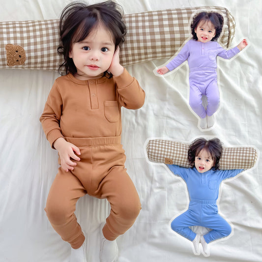Baby Solid Color Long Sleeve Tracksuit 1 Pieces Sets In Spring Autumn