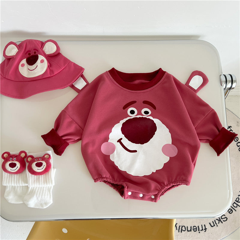 Baby Strawberry Bear Pattern Long Sleeve Cotton Onesies My Kids-USA