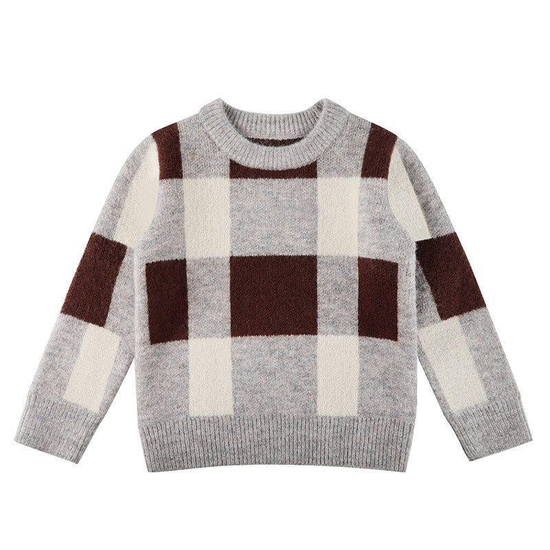 Baby Boy Plaid Graphic O-Neck Long Sleeves Western Classic Sweater My Kids-USA