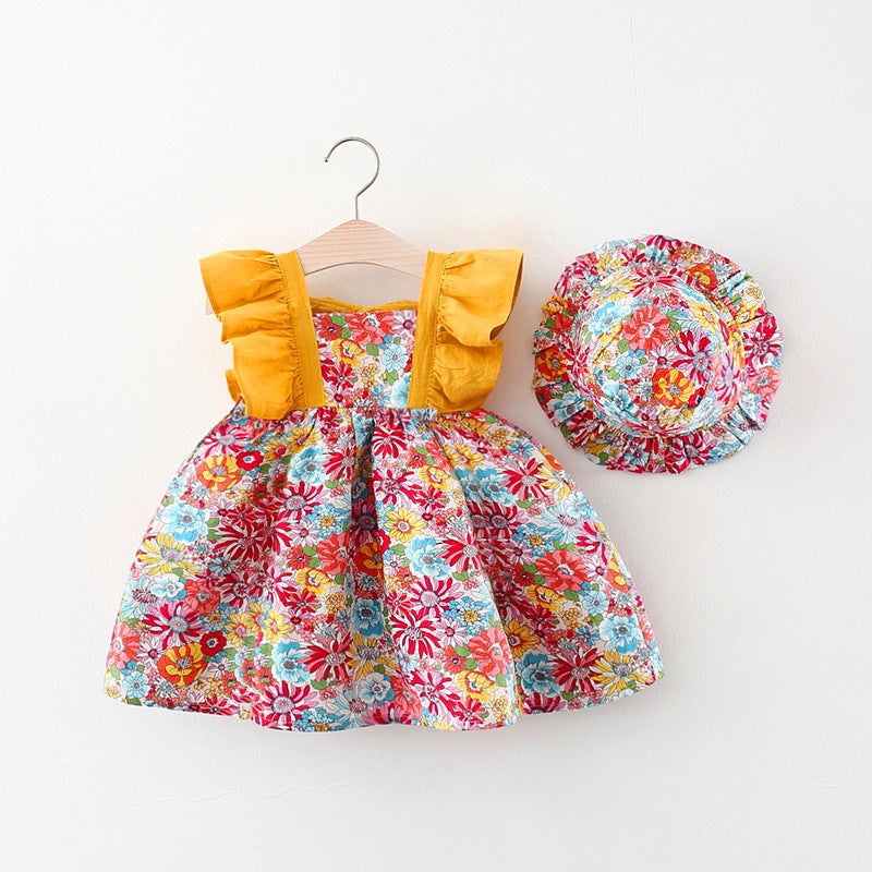 MyKids-USA Baby Girl Flower Pattern Butterfly Sleeve Design Cute Dress with Hat Green 90 (12-24M) MyKids-USA Baby Girl Flower Pattern Butterfly Sleeve Design Cute Dress with Hat Green 90 (12-24M)