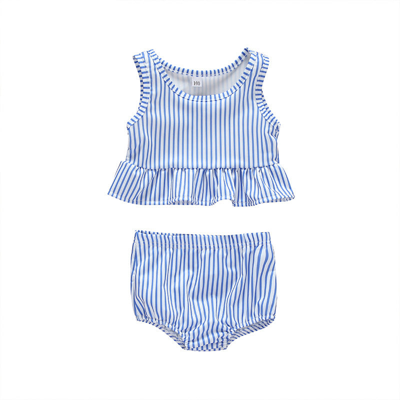 Baby Girl Striped Graphic Ruffle Tops Combo Shorts 1-Pieces Swimsuit My Kids-USA