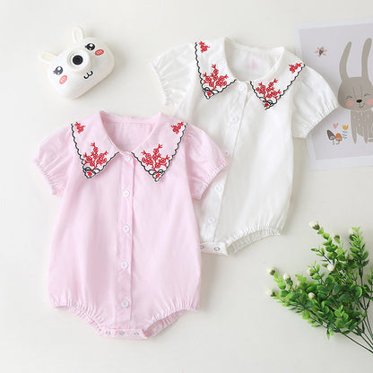 Baby Girl Embroidered Pattern Bubble Sleeve Design Short-Sleeved Cardigan Onesies My Kids-USA